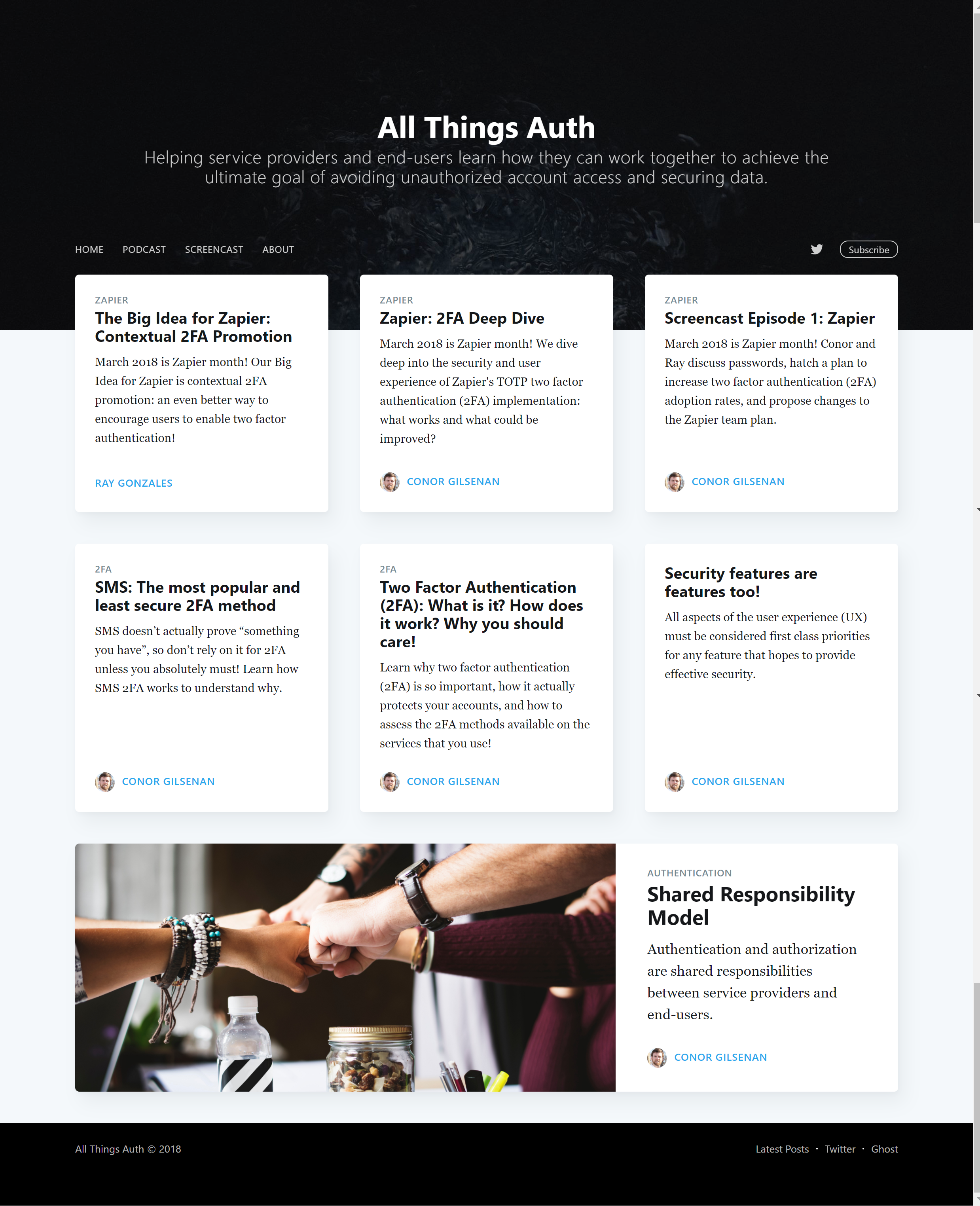 The All Things Auth website, currently using the default template.