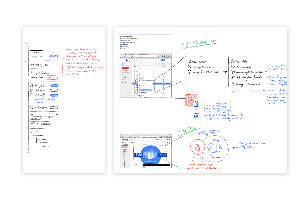 Early sketches for managing security options, and encrypting new files